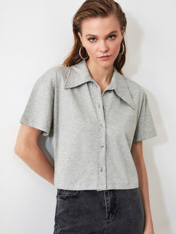 Trendyol - Grey Solid Casual Shirt