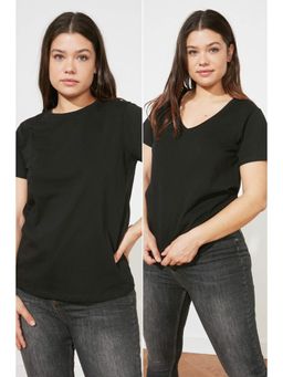 Trendyol - Women'S Black Solid/Plain Pattern T-Shirts