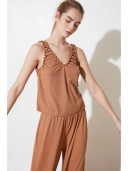 Trendyol - Women'S Camel Solid/Plain Pattern Tops