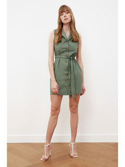 Trendyol - Olive Notched Lapel Mini Dress