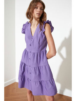 Trendyol - Purple Ruffled V Neck Mini Dress