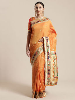 Sareemall - Mustard Silk Embroidered Saree with Unstitched Blouse