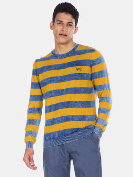 U.S. Polo Assn. Sweaters : Buy U.S. Polo Assn. Men Yellow And Blue Crew  Neck Stripe Sweater Online | Nykaa Fashion.