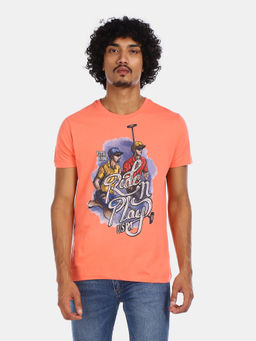 U.S. POLO ASSN. - Men Coral Crew Neck Graphic Print T-Shirt
