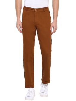 Urbano Fashion - Men Brown Slim Fit Striped Casual Chinos Trousers Stretch