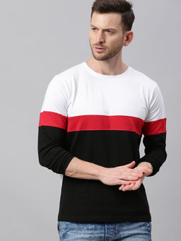 Urbano Fashion - Men Multi Color Block Slim Fit Full Sleeve T-Shirt