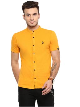 Urbano Fashion - Men Yellow Cotton Slim Fit Polo Shirt With Mandarin Collar