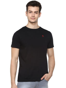 Urbano Fashion - Men Black Solid Slim Fit Round Neck Cotton T-Shirt