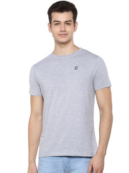 Urbano Fashion - Men Grey Melange Solid Slim Fit Round Neck Cotton T-Shirt