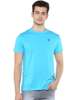Urbano Fashion - Men Light Blue Solid Slim Fit Round Neck Cotton T-Shirt