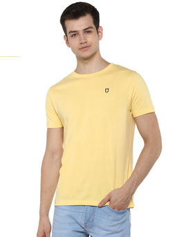 Urbano Fashion - Men Lemon Yellow Solid Slim Fit Round Neck Cotton T-Shirt