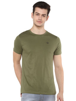 Urbano Fashion - Men Olive Green Solid Slim Fit Round Neck Cotton T-Shirt