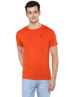 Urbano Fashion - Men Orange Solid Slim Fit Round Neck Cotton T-Shirt