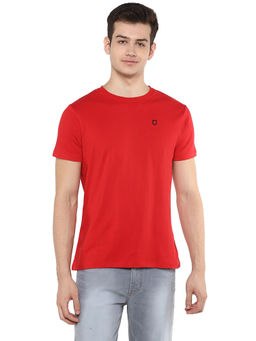Urbano Fashion - Men Red Solid Slim Fit Round Neck Cotton T-Shirt