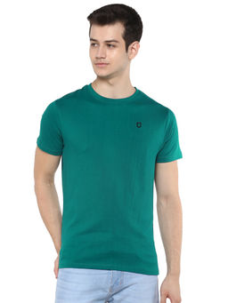 Urbano Fashion - Men Teal Green Solid Slim Fit Round Neck Cotton T-Shirt