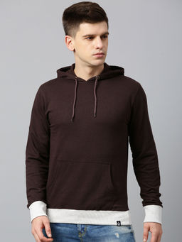 Urbano Fashion - Men's Brown Solid Slim Fit Cotton Hooded Sweatshirt