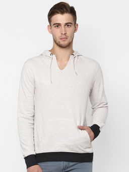 Urbano Fashion - Men's White Solid Slim Fit Cotton Hooded Sweatshirt