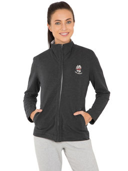 Jockey - UL08 Women Super Combed Cotton Elastane High Neck Jacket - Black Melange