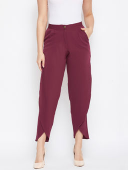 Uptownie - Maroon Crepe Tulip Pant