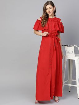 Uptownie - Red Solid Maxi Dress