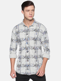 SHOWOFFFF - Men's Cotton Casual Grey Printed Slim Fit Shirt