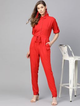 Uptownie - Red Solid Jumpsuit