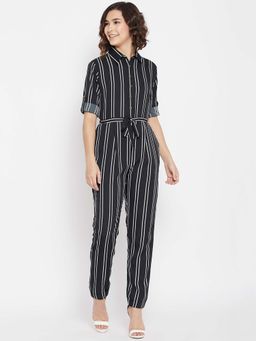 Uptownie - Women Black Crepe Roll Up Jumpsuit