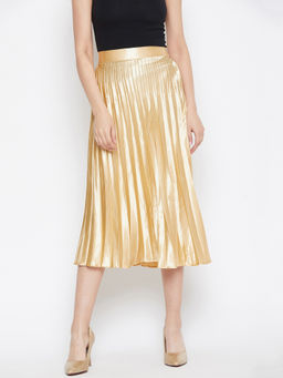 Uptownie - Gold Satin Pleated Skirt