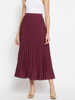 Uptownie - Maroon Crepe Pleated Skirt