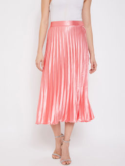 Uptownie - Women Satin Pleated Pleated Midi Skirt Pink