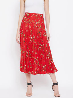 Uptownie - Women Crepe Printed Pleated Midi Skirt