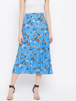 Uptownie - Women Crepe Printed Pleated Midi Skirt