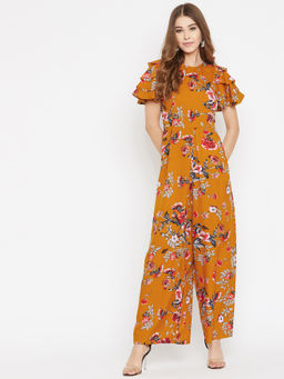 Uptownie - Yellow Crepe Printed Full Length Jumpsuit