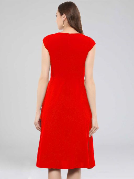 red cap sleeve skater dress Goddiva Women's Red Cap Sleeve Skater High Low Midi Dress