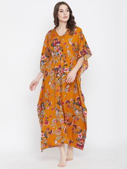 Uptownie - Women's Printed Yellow Kaftan Nighty