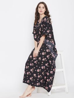 Uptownie - Women's Printed Black Kaftan Nighty