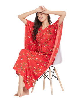 Uptownie - Women's Printed Red Kaftan Nighty