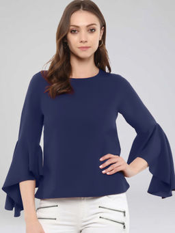 Uptownie - Navy Blue Crepe Solid Top