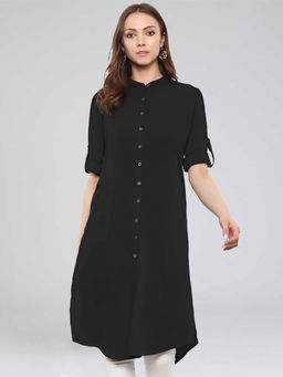Uptownie - Black Crepe Solid Kurti