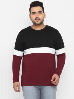 Urbano Plus - Men's Black Colorblock Regular Fit Full Sleeve Cotton T-Shirt