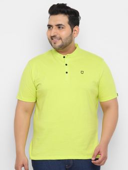 Urbano Plus - Men's Yellow Solid Mandarin Collar Regular Fit Cotton T-Shirt