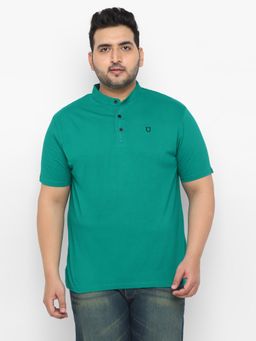 Urbano Plus - Men's Teal Solid Mandarin Collar Regular Fit Cotton T-Shirt