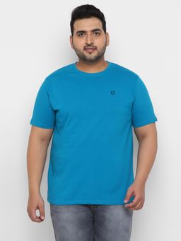 Urbano Plus - Men's Aqua Blue Solid Regular Fit Round Neck Cotton T-Shirt