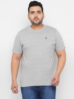 Urbano Plus - Men's Grey Melange Solid Regular Fit Round Neck Cotton T-Shirt