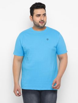 Urbano Plus - Men's Light Blue Solid Regular Fit Round Neck Cotton T-Shirt