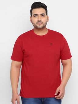 Urbano Plus - Men's Red Solid Regular Fit Round Neck Cotton T-Shirt