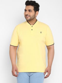 Urbano Plus - Men's Yellow Solid Mandarin Collar Regular Fit Cotton T-Shirt