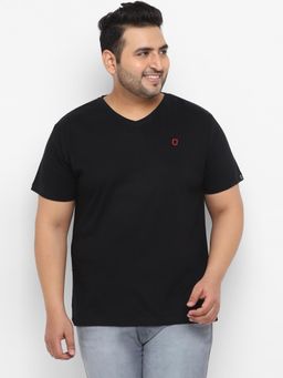 Urbano Plus - Men's Black Solid V-Neck Cotton Regular Fit T-Shirt