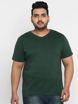 Urbano Plus - Men's Green Solid V-Neck Cotton Regular Fit T-Shirt