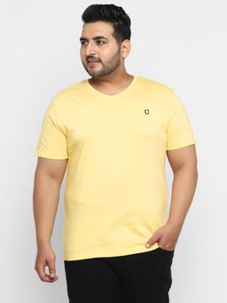 Urbano Plus - Men's Yellow Solid V-Neck Cotton Regular Fit T-Shirt